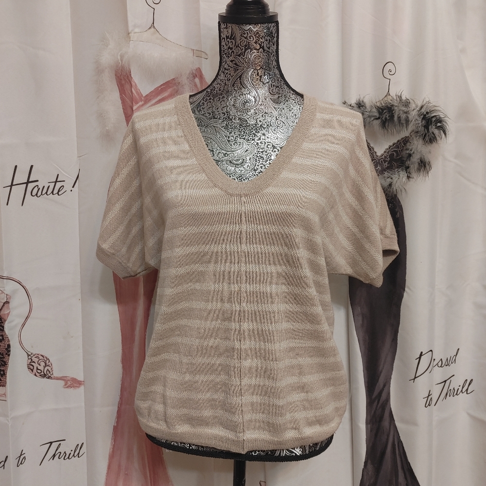 Ann Taylor Loft XS V-Neck Striped Metallic Short Sleeve Sweater